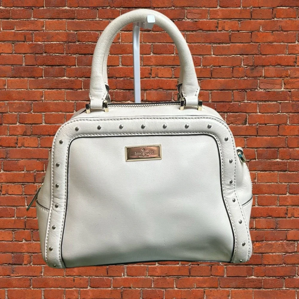 Kate Spade New York Studded‎ Leather Satchel Bag Off White Gold Hardware